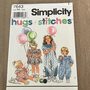 Simplicity 7642 Sewing Pattern Children's Sizes 1/2 - 2 Uncut